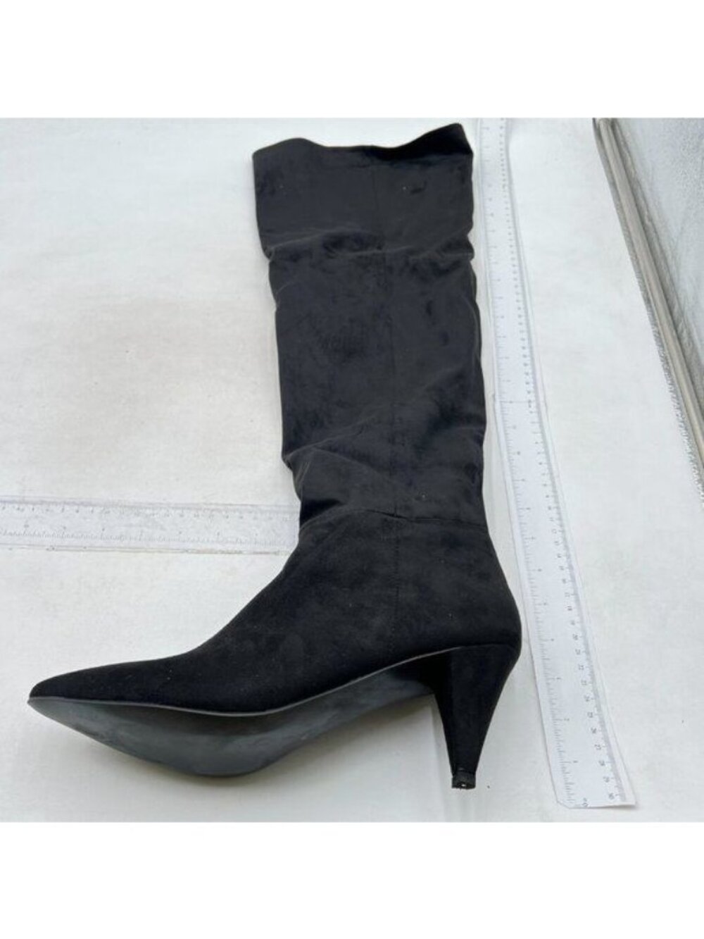 Knee High Boots Women Kitten Heel Pointed Toe Tall Boot for Women Black Suede